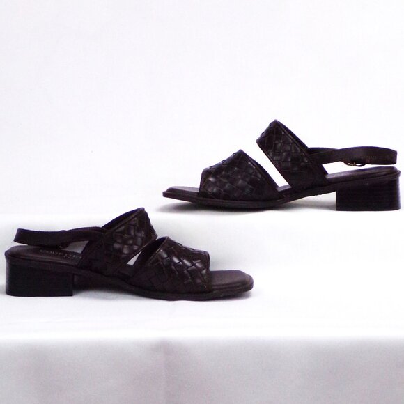 COUP D'ETAT LTD size 6.5M brown low-heel sandals woven-strap leather uppers - Picture 4 of 16